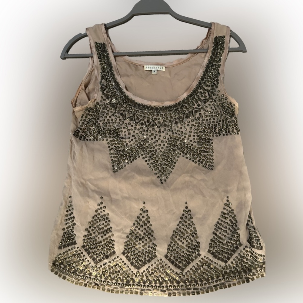 8 Seventy 2 Women's Sleeveless Silk Beaded Tank Top Size M